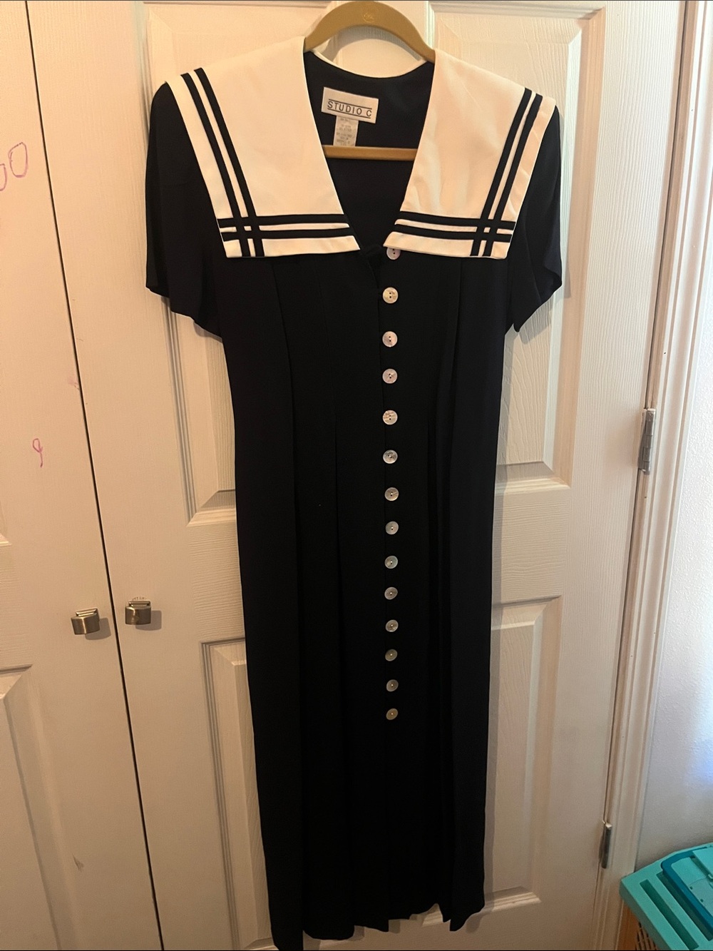 Studio C Black Maxi Dress with White Sailor Collar